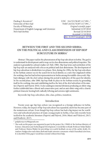 ﻿بین صربستان اول و دوم: در بعد سیاسی و طبقاتی خرده فرهنگ هیپ هاپ در صربستان