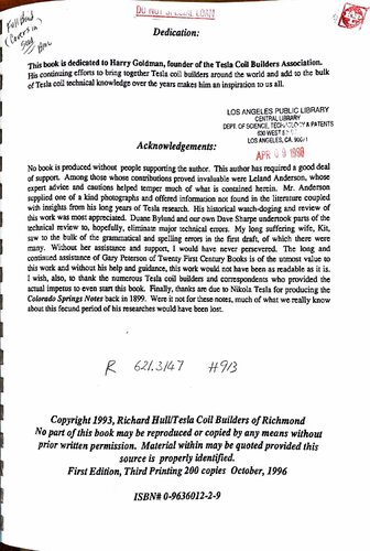 ﻿راهنمای سازنده سیم پیچ تسلا برای یادداشت های کلرادو اسپرینگز نیکولا تسلا