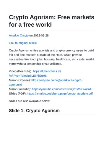 ﻿Crypto Agorism: بازارهای آزاد برای دنیای آزاد