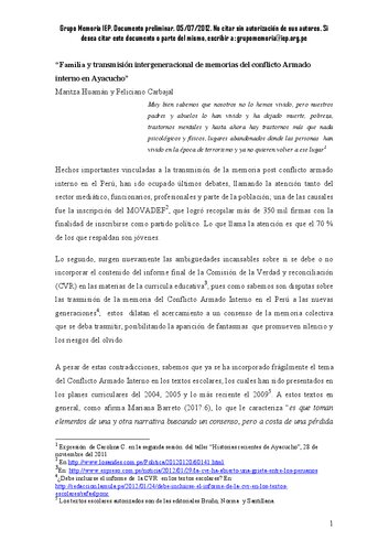 ﻿انتقال خانوادگی و بین نسلی خاطرات درگیری مسلحانه داخلی در آیاکوچو