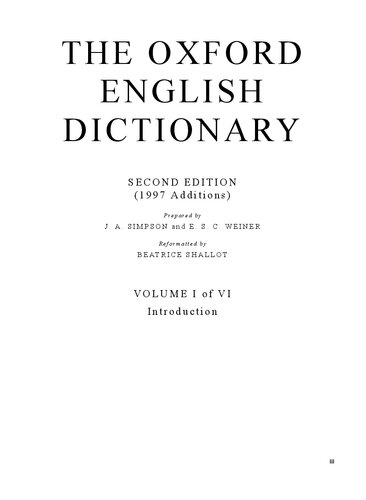 ﻿فرهنگ لغت انگلیسی آکسفورد، ویرایش دوم (اضافات 1997)، جلد. 1: مقدمه