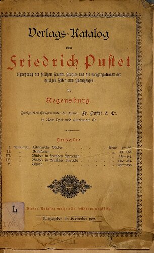 ﻿انتشار کاتالوگ [کاتالوگ] توسط Friedrich Pustet ... در Regensburg