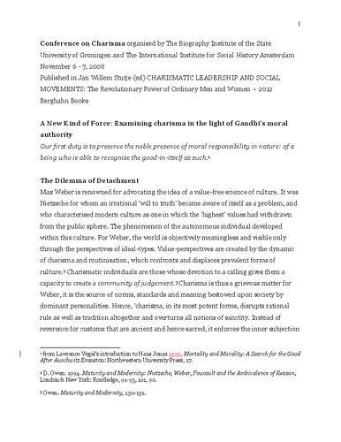 ﻿نوع جدیدی از نیرو: بررسی کاریزما در پرتو اقتدار اخلاقی گاندی