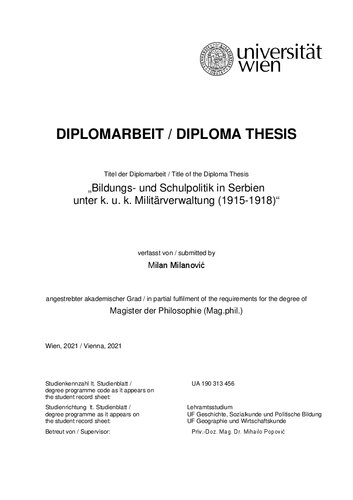 ﻿سیاست آموزش و مدرسه در صربستان تحت k. انگلستان. مدیریت نظامی (1915-1918)