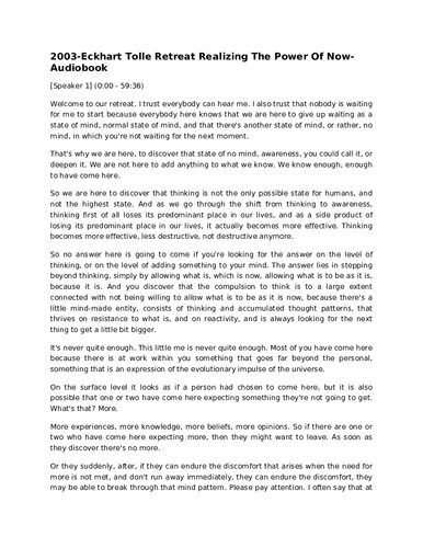 ﻿درک قدرت اکنون: عقب نشینی عمیق با اکهارت توله