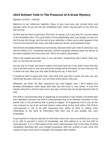 ﻿در حضور یک راز بزرگ (اکهارت تول)