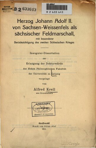 ﻿دوک یوهان آدولف دوم. Saxe-Weissenfels به عنوان فیلد مارشال ساکسون، با توجه خاص به جنگ دوم سیلزی