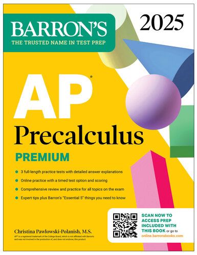﻿AP Precalculus Premium ، 2025: 3 تست های تمرین جامع تمرین آنلاین (AP Barron)