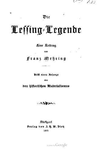 ﻿The Lessing Legend: A Rescue; همراه با ضمیمه ای در مورد ماتریالیسم تاریخی