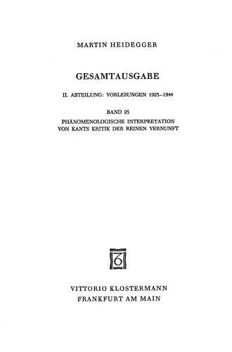 تفسیر پدیده شناسی نقد کانت اصل خالص (نیمه زمستان 1927-28)