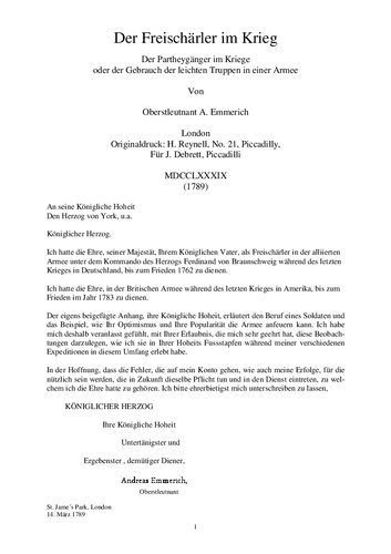 ﻿نامنظم در جنگ مهماندار در جنگ یا استفاده از نیروهای سبک در ارتش توسط سرهنگ A. Emmerich (1789)