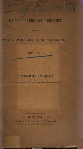 ﻿Josef Freiherr von Simbschen و موضع اتریش در مورد مسئله صربستان (1807 - 1810)