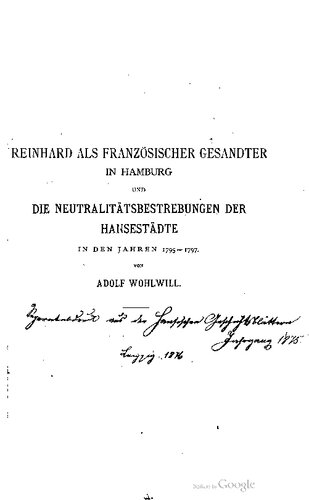 ﻿راینهارد به عنوان فرستاده فرانسه در هامبورگ و تلاش های شهرهای هانسی برای دستیابی به بی طرفی در سال های 1795-1797