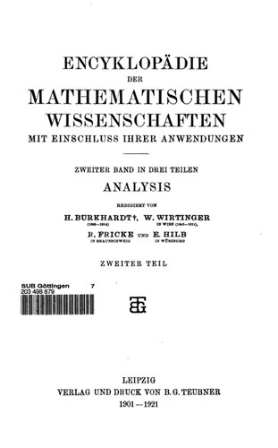 Encyclopaedie der mathematischen Wissenschaften und Anwendungen. Analysis Band 2, Teil 2