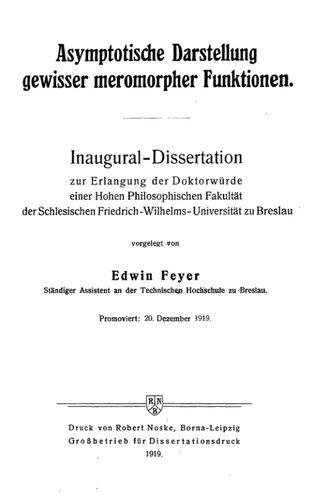 ﻿Asymptotische Darstellung gewisser meromorpher Funktionen