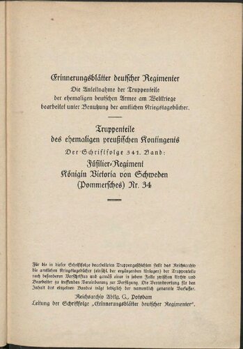 ﻿فوسیلیه هنگ ملکه ویکتوریا سوئد (پومرانیایی) شماره 34 در جنگ جهانی با مروری بر دوره 1720-1914