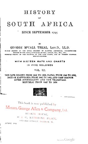 ﻿مستعمره دماغه از 1846 تا 1860، ناتال از 1845 تا 1857، کافراریای بریتانیا از 1847 تا 1860، و حاکمیت رودخانه نارنجی و جمهوری ترانزوال 185