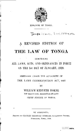 ﻿ویرایش اصلاح شده قانون تونگا: شامل کلیه قوانین، اعمال و احکام لازم الاجرا در روز اول ژانویه 1929