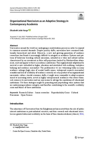 ﻿خودشیفتگی سازمانی به عنوان یک استراتژی تطبیقی ​​در دانشگاه های معاصر