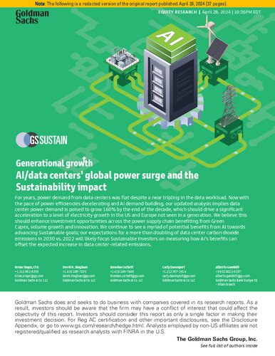 ﻿GS Sustain: افزایش قدرت جهانی AI / مراکز داده و تأثیر پایداری (28 آوریل 2024)