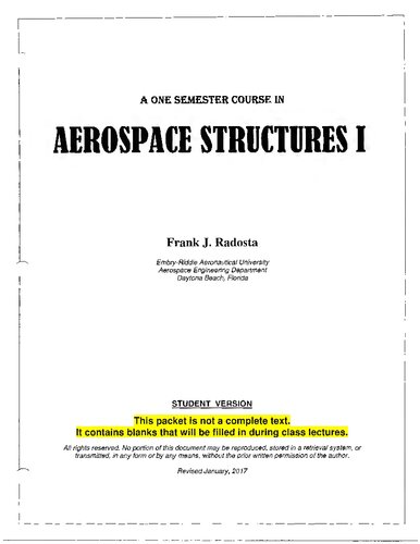 A One Semester Course in Aerospace Structures I