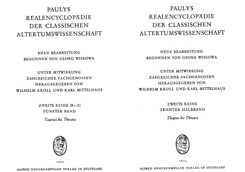 ﻿Paulys Realencyclopadie der classicische Altertumwissenschaft: ویرایش جدید، Bd.5A 2: Thapsos - Thesara: Bd V A, Hbd V A,2