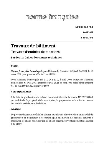 ﻿NF DTU 26.1 (P15-201): پوشش ملات