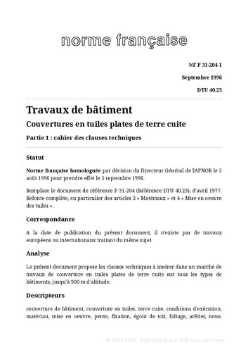 ﻿NF DTU 40.23 (P31-204): پوشش در کاشی های سفالی تخت