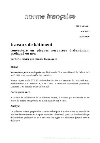 ﻿NF DTU 40.36 (P34-206): پتو در صفحات آلومینیوم روبان یا نه آلومینیوم