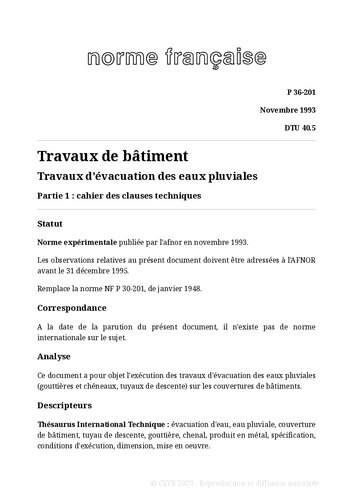 ﻿NF DTU 40.5 (P36-201): کار تخلیه آب باران