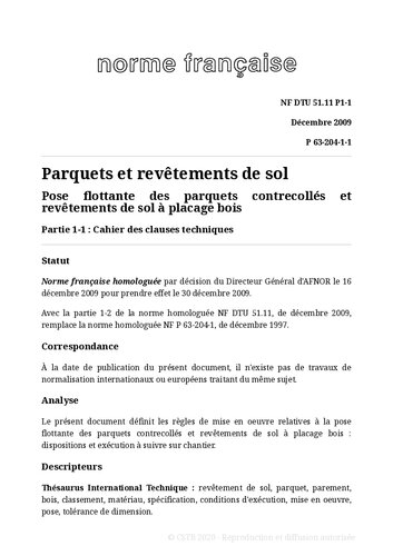 ﻿NF DTU 51.11 (P63-204): نصب شناور کف پارکت و پوشش کف با روکش چوبی