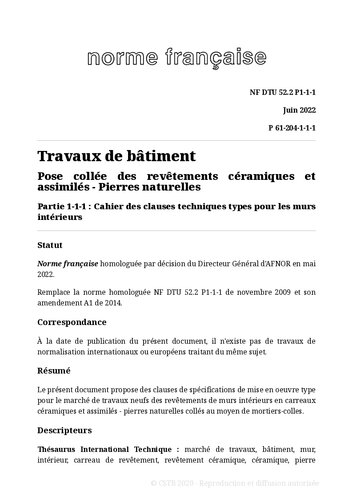 ﻿NF DTU 52.2 (P61-204): روکش های سرامیکی چسبانده شده و مشابه - سنگ های طبیعی
