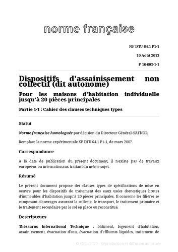 ﻿NF DTU 64.1 (P16-603): دستگاه های بهداشتی مستقل