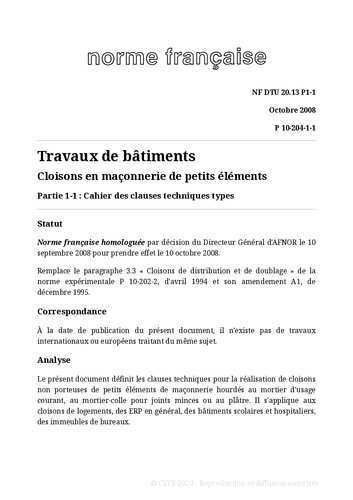 ﻿NF DTU 20.13 (P10-204): پارتیشن های بنایی از عناصر کوچک
