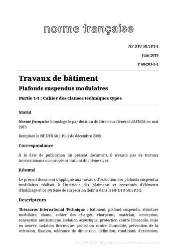 ﻿NF DTU 58.1 (P68-203): سقف های کاذب مدولار