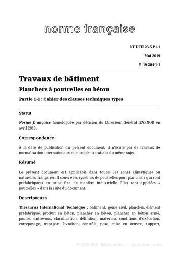 ﻿NF DTU 23.5 (P19-204): کف تیرهای بتنی