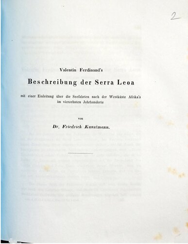 ﻿توضیحات والنتین فردیناند از سررا لئو با مقدمه ای از دریانوردی پس از سواحل غربی آفریقا در قرن چهاردهم