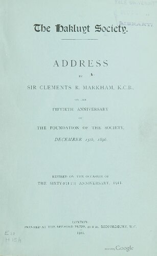﻿خطاب سر کلمنتز آر مارکهام، کی سی بی، پنجاهمین سالگرد تأسیس جامعه، 15 دسامبر 1896