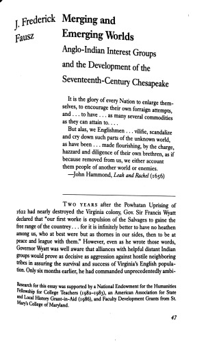 ﻿ادغام و نوظهور جهان: گروه های ذینفع آنگلو-هندی و توسعه Chesapeake قرن هفدهم