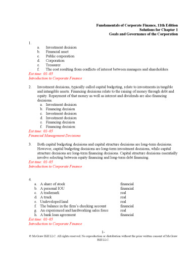 ﻿اصول مالی Brealey و Myers از شرکت های مالی ، چاپ یازدهم - کتابچه راهنمای راه حل ها