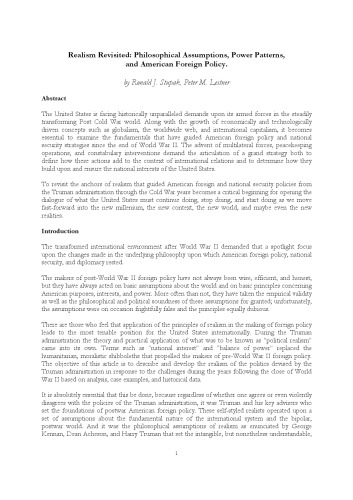 دیدگاه رئالیسم: پیش فرض های فلسفی، الگوهای قدرت، و سیاست خارجی آمریکا