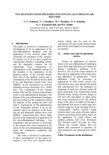 NON-SELFMAINTAINED DISCHARGE INFLUENCING LEAN PROPANE-AIR MIXTURES