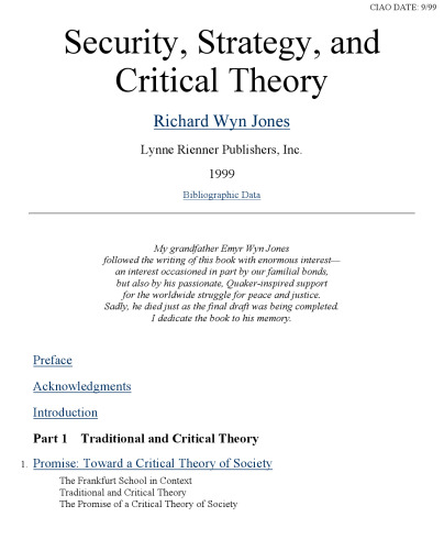 ﻿امنیت ، استراتژی و نظریه انتقادی (مطالعات امنیتی مهم)
