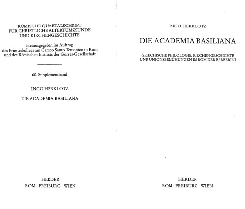 ﻿The Academia Basiliana: Grieschische فلسفه ، تاریخ کلیسا و تلاش های اتحادیه در روم باربرینی