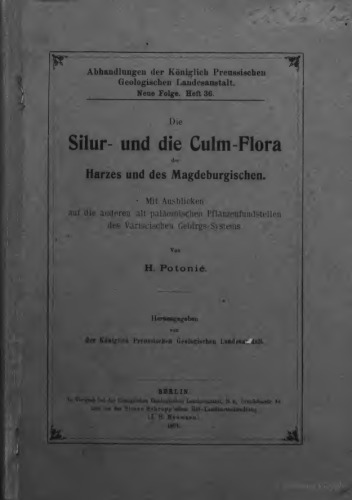 ﻿فلور Silur و Culm Harz و Magdeburg: با منظره ای از سایر قدیمی های Paleozozozozozozozozozozozozozozo ، سیستم های Variscisehenbirgs