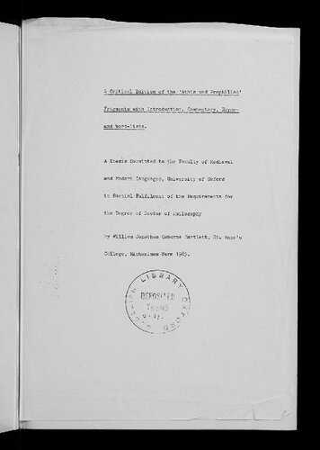 A critical edition of the Athis und Prophilias fragments with introduction, commentary, rhyme- and word-lists