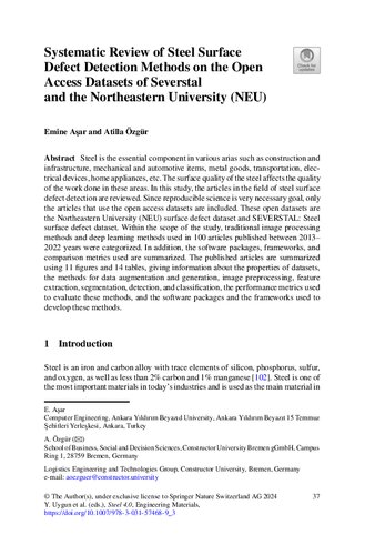 ﻿بررسی سیستماتیک روشهای تشخیص نقص سطح فولاد در مجموعه داده های دسترسی آزاد Severstal و دانشگاه شمال شرقی (NEU)