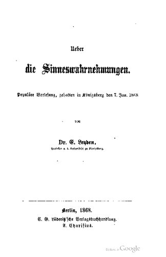 ﻿درباره ادراکات حسی. سخنرانی محبوب ، که در Königsberg ، 7 ژانویه 1868 برگزار شد