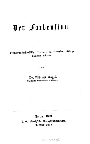 ﻿رنگ باله. سخنرانی محبوب علوم ، در نوامبر 1868 در Tübingen