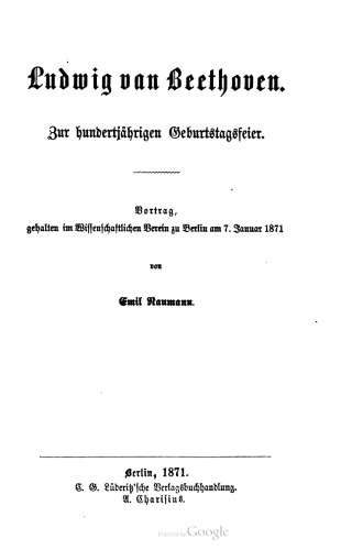 ﻿لودویگ ون بتهوون. به صد سال تولد. سخنرانی ، که در 7 ژانویه 1871 در انجمن علمی در برلین برگزار شد